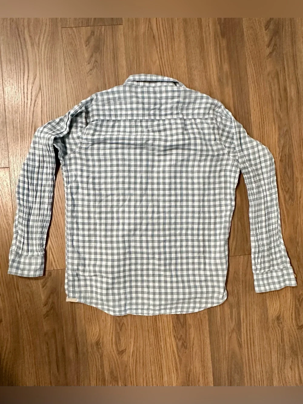 100% Cotton, Oversized Wrangler Blue & White Plaid Button-Up - Picture 4 of 4